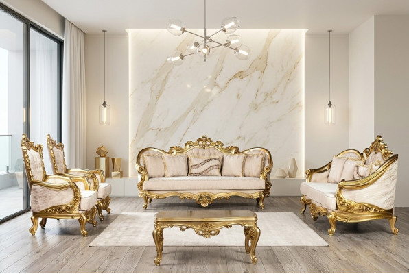 Golden sofa set couch set 5-piece with coffee table Chesterfield baroque