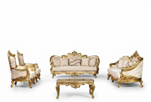 Golden sofa set couch set 5-piece with coffee table Chesterfield baroque