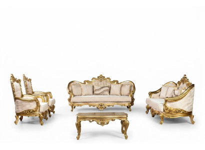 Golden sofa set couch set 5-piece with coffee table Chesterfield baroque