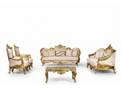 Golden sofa set couch set 5-piece with coffee table Chesterfield baroque