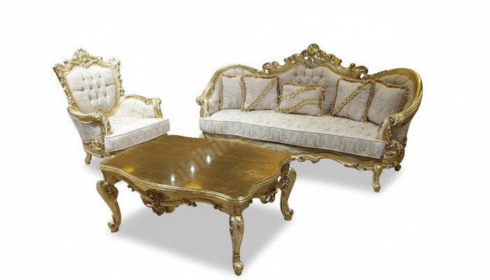 3+1 Seating Sofa Set Luxurious Golden Coffee Table Living Room 3-piece.