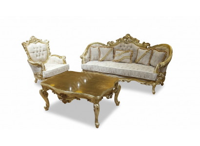 3+1 Seating Sofa Set Luxurious Golden Coffee Table Living Room 3-piece.