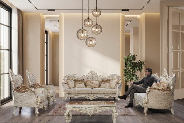Sofa Set Couch Set Baroque Rococo Style 4-piece with Coffee Table Furniture