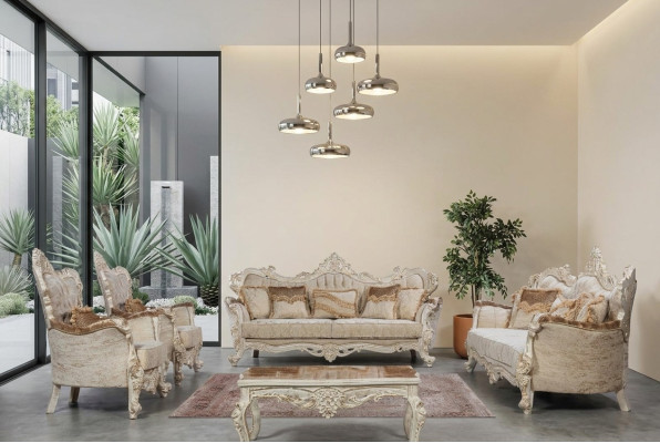 Sofa Set Couch Set Baroque Rococo Style 4-piece with Coffee Table Furniture