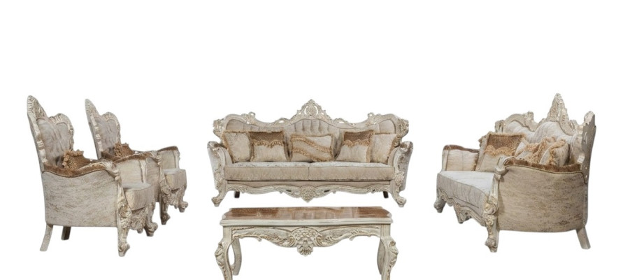 Sofa Set Couch Set Baroque Rococo Style 4-piece with Coffee Table Furniture
