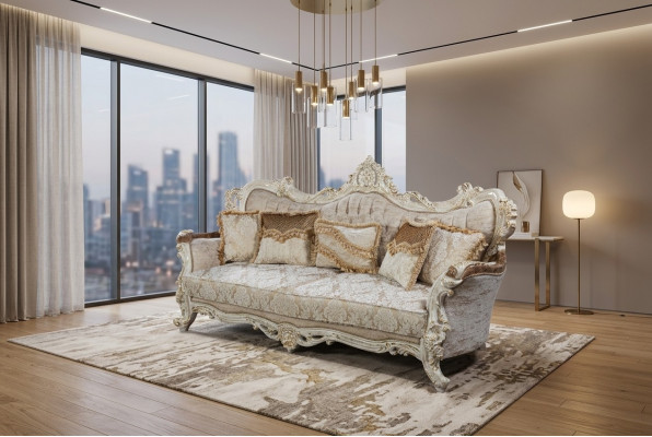 Chesterfield Baroque Three-Seater Couch Furniture Sofas Fabric Gold Sofa