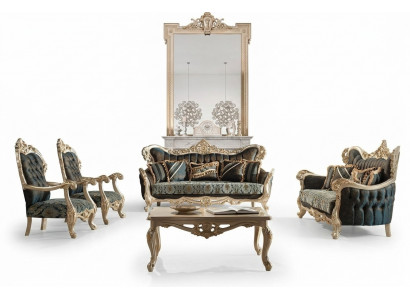 Sofa set sofa couch baroque rococo set coffee table turquoise 5-piece gold