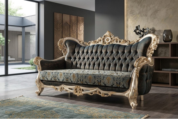 Baroque three-seater Chesterfield couch furniture sofa couches fabric gold