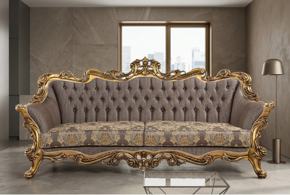 Classic Chesterfield Couch Three-Seater Golden Frame Sofa Couches