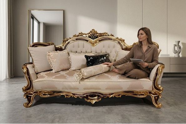 Chesterfield Baroque Three-Seater Couch Furniture Sofa Sofas Fabric Beige
