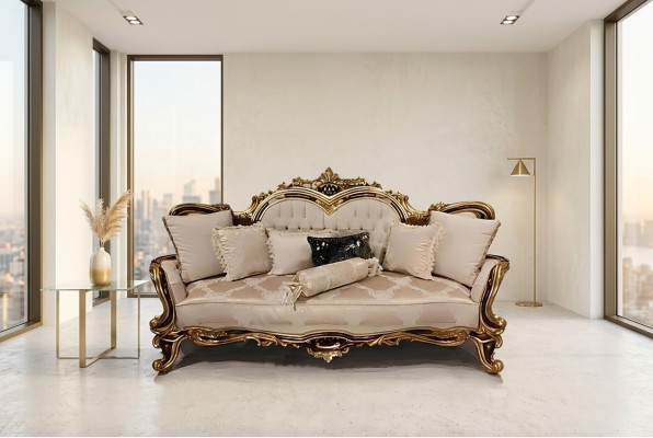 Chesterfield Baroque Three-Seater Couch Furniture Sofa Sofas Fabric Beige