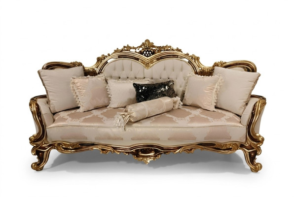 Chesterfield Baroque Three-Seater Couch Furniture Sofa Sofas Fabric Beige