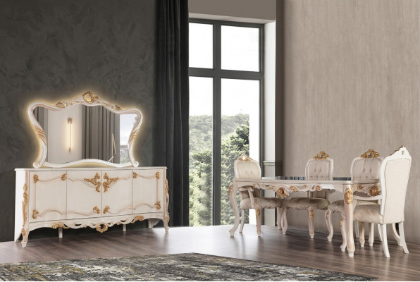 Dining table set group dining room table chair set sideboard mirror 6-piece