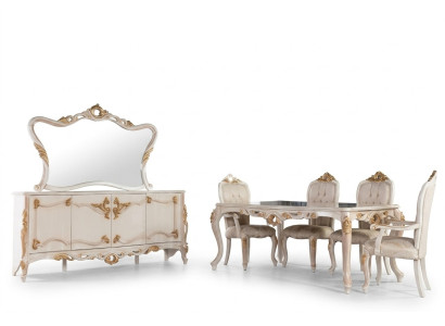 Dining table set group dining room table chair set sideboard mirror 6-piece