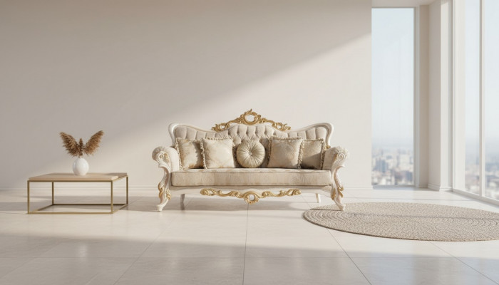 Chesterfield baroque couch furniture sofa sofas fabric gold three-seater