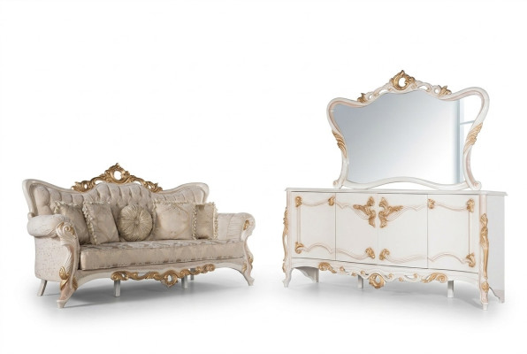 Three-seater couch upholstered sofa living room furniture set with sideboard 3-piece.