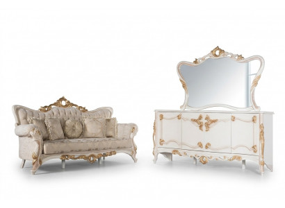 Three-seater couch upholstered sofa living room furniture set with sideboard 3-piece.