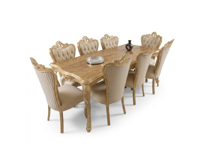 Dining room set with table and 8 upholstered backrest chairs, seating suite, cushion couches set