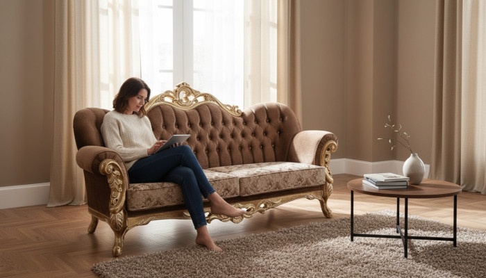 Classic Three-Seater Baroque Sofa Furniture 3-Piece French Furniture