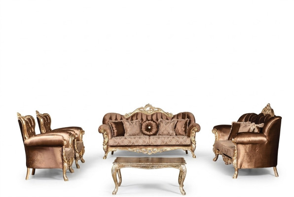 Golden velvet couch set Chesterfield sofa furniture wood 5-piece set