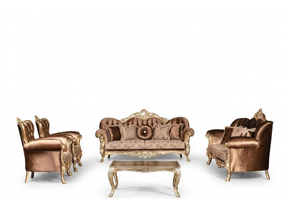 Golden velvet couch set Chesterfield sofa furniture wood 5-piece set