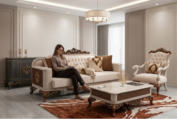 Three-seater Chesterfield Baroque Couch Furniture Sofa Sofas Fabric Gold
