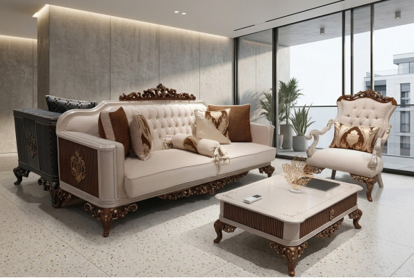 Three-seater Chesterfield Baroque Couch Furniture Sofa Sofas Fabric Gold