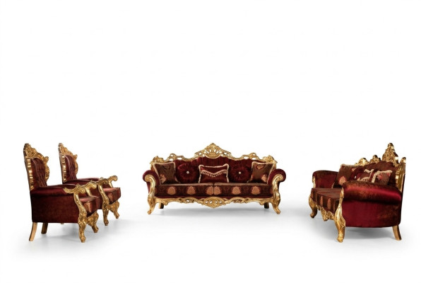 Bordeaux Red Sofa Set Couch Gold Classic Furniture Table 5-piece.