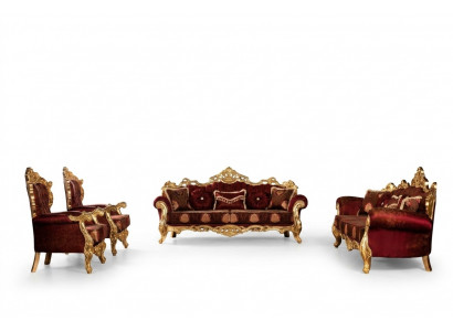 Bordeaux Red Sofa Set Couch Gold Classic Furniture Table 5-piece.