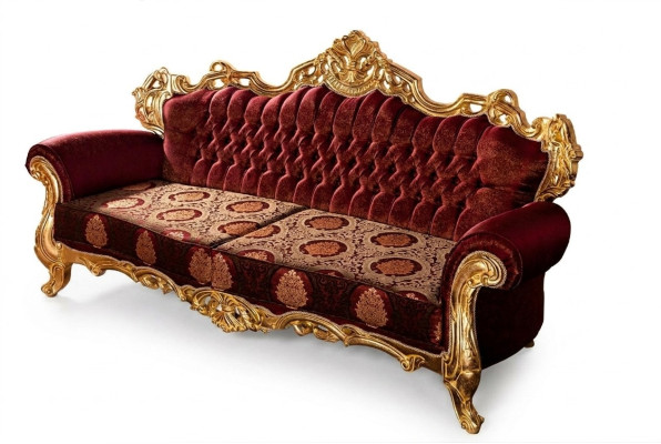 Luxury Three-Seater Sofa Upholstered Furniture Velvet Baroque Red 3-Seat Sofa New