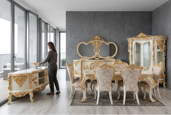 Magnificent dining room furniture set with plenty of decorative elements.