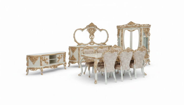 Magnificent dining room furniture set with plenty of decorative elements.