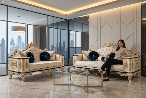 Chesterfield Sofa Set 3+1 Luxury 2-piece Fabric Sofa Living Room