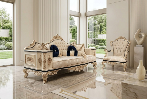 Chesterfield Sofa Set 3+1 Luxury 2-piece Fabric Sofa Living Room