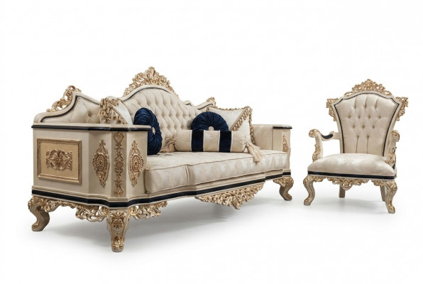 Chesterfield Sofa Set 3+1 Luxury 2-piece Fabric Sofa Living Room
