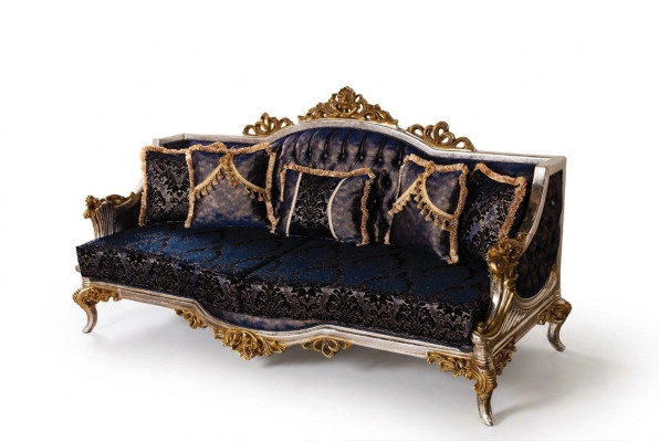 Baroque-style Three-seater Couch with Golden Frame Sofa Couches Furniture New