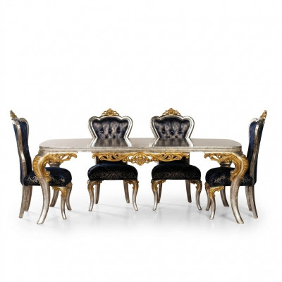 Exquisite golden dining room set with a dining table and x4 Chesterfield chairs luxury furniture
