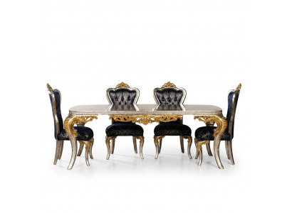 Exquisite golden dining room set with a dining table and x4 Chesterfield chairs luxury furniture