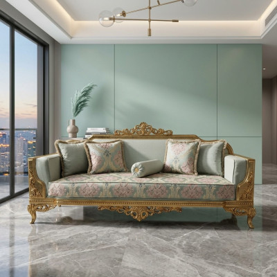 Classic Three-Seater Couch Baroque Beige 3-Seater Sofa Couches Furniture Sofas