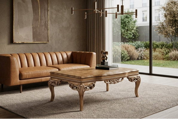 For living room Art Deco coffee table made of wood light color carved legs new