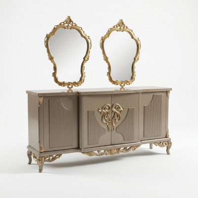 Sideboard with Mirror Taupe Brown Wood Cabinet Sideboard 2-piece
