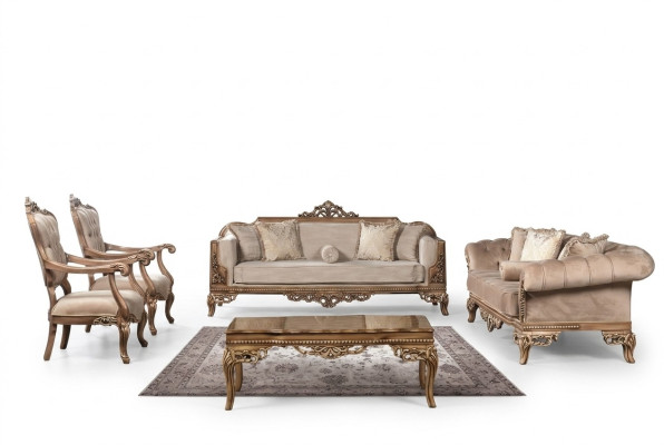 Baroque Living Room Furniture Set Couch Sofa Upholstered Suite Table 5-piece.