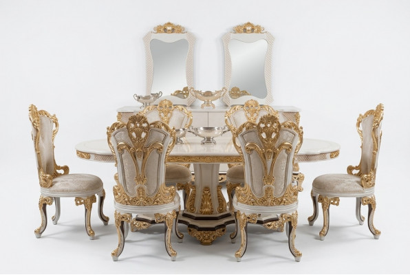 Luxury Couch Furniture Dining Table Baroque Dining Set Group Table + 6x Chair