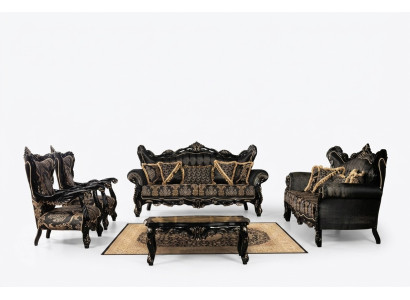 Black Baroque Furniture Sofa Set Couch Upholstered Furniture Table 5-piece