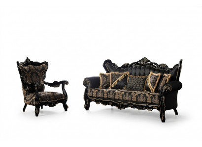 2-piece sofa set for the living room 3+1 seats black sofa and armchair with gold pattern