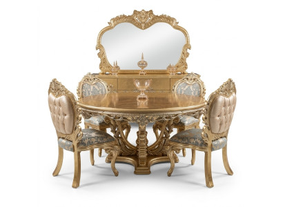 Golden round dining table set table 4x chair sideboard 6-piece new