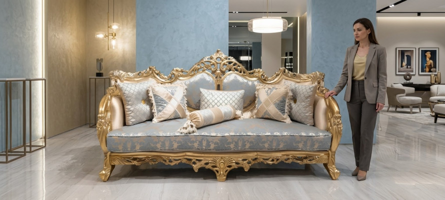 Classic three-seater baroque couch French furniture design 3-seater