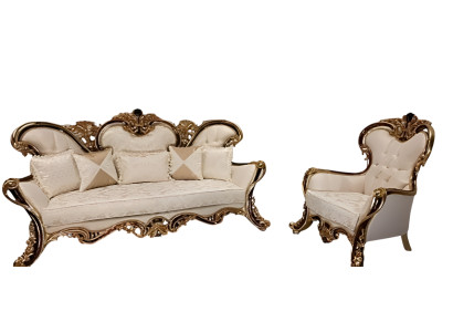 Chesterfield Upholstery Set 3+1 Seat + Coffee Table Wood Baroque Rococo