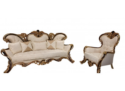 Chesterfield Upholstery Set 3+1 Seat + Coffee Table Wood Baroque Rococo