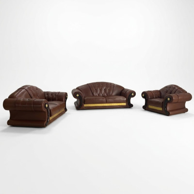 Brown Chesterfield Sofa Set Leather Sofa Couch Group 3+2+1 Set